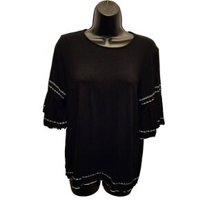 Vince Camuto M  Black Bell Sleeve Knit Blouse  Lightweight Career Staple